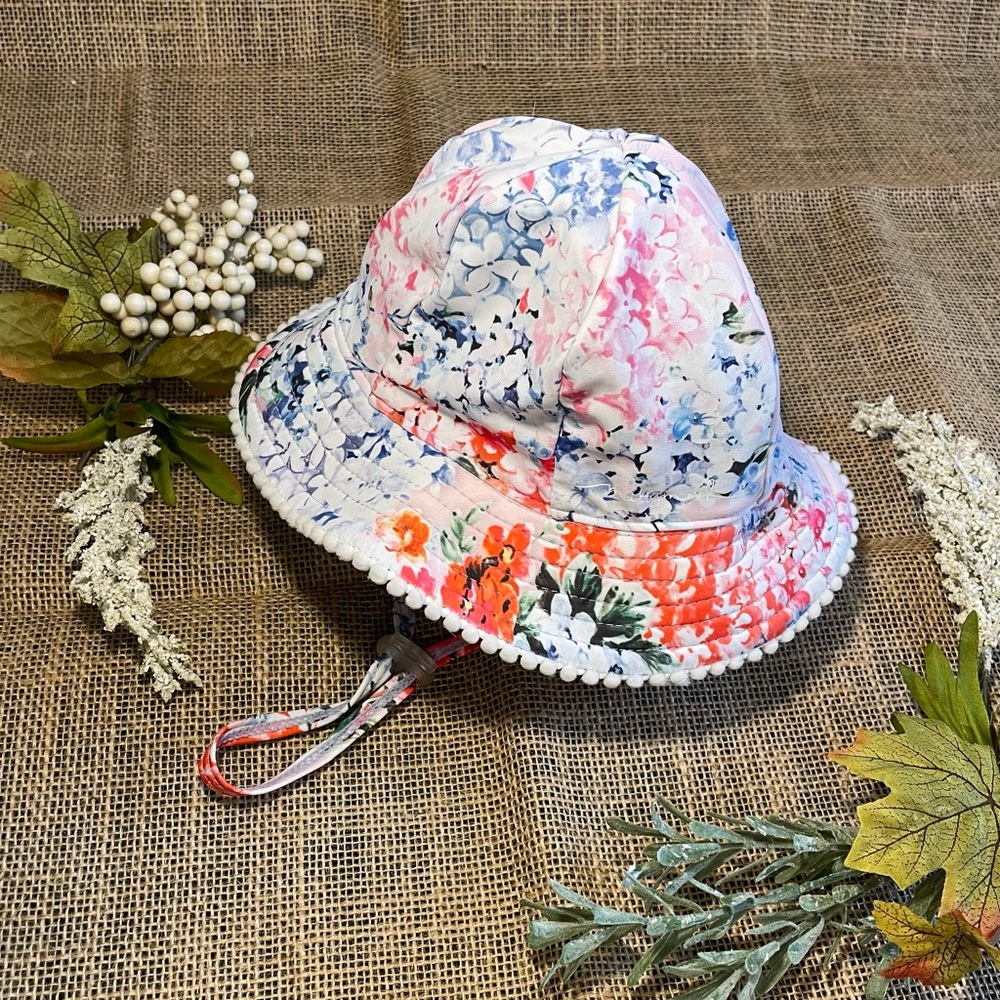 Milly Mook Coco Reversible UPF Floral Headwear with Pompom Trim
